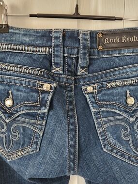 Rock Revival Bootcut Jeans in Mid Blue with Contrast Stitching